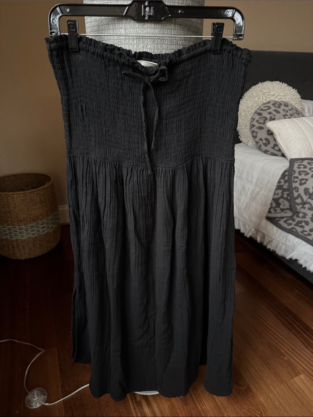 Black Smocked Swim Coverup Dress